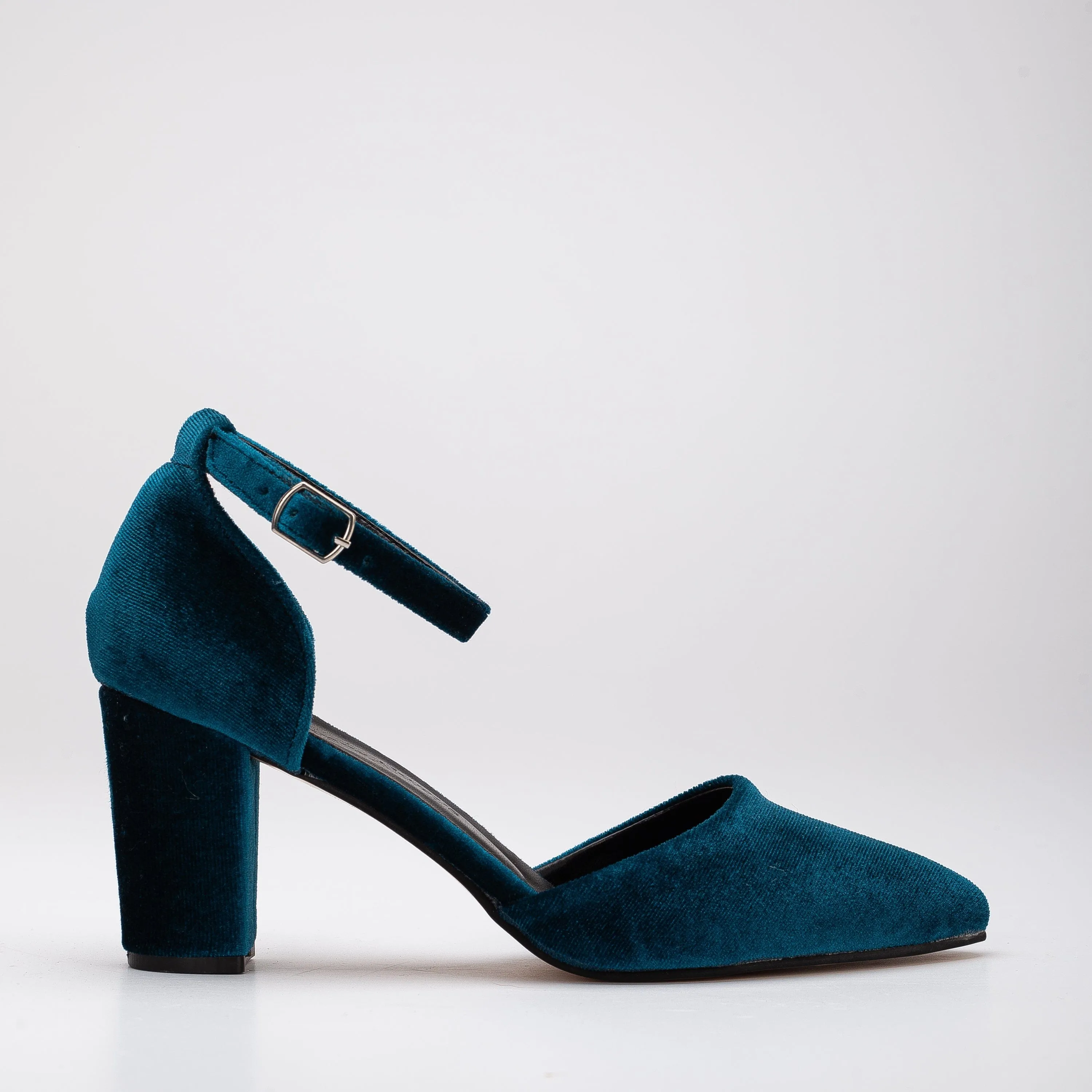 Hazel Vegan Velvet & Pearl Heels | Teal Blue