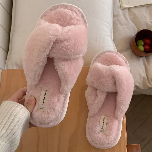 Heart Love Fluffy Fur Slippers Women