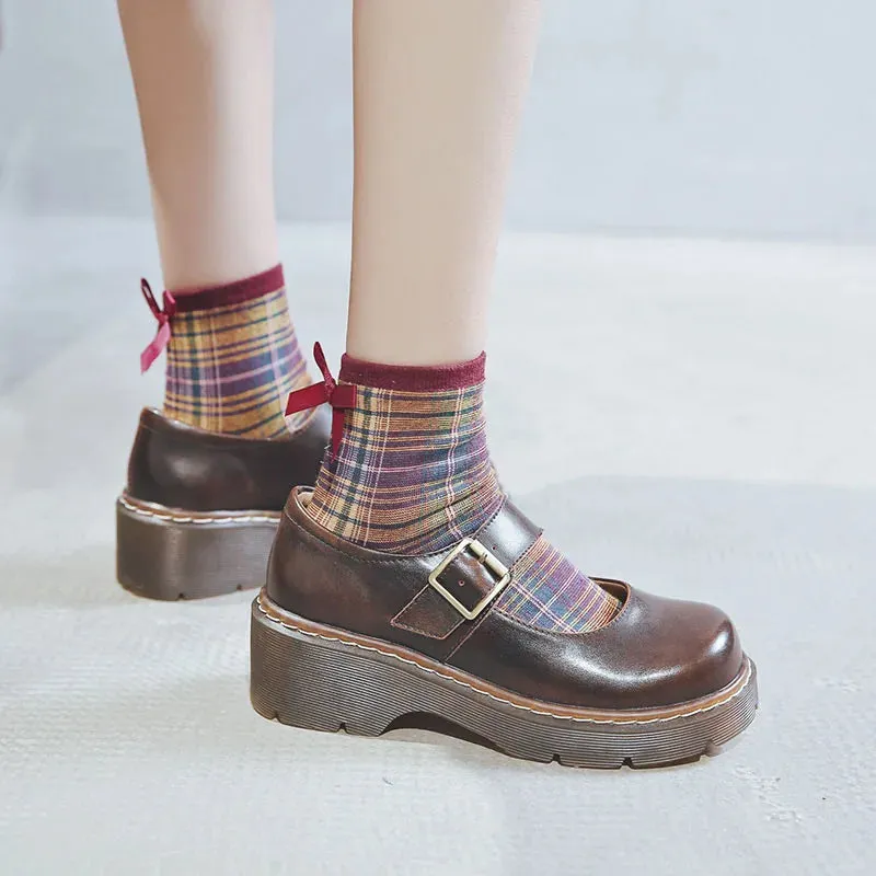 Hnzxzm New Arrival Japanese Style Vintage Buckle Mary Janes Shoes Women'S Shallow Mouth Casual Student Leather Shoes Thick Bottom