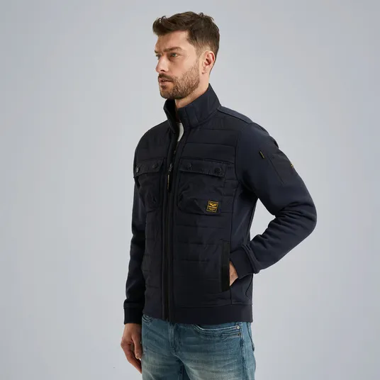 Hybrid jacket van een materiaalmix