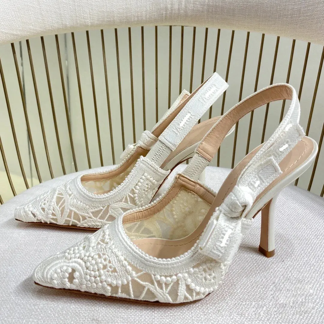 ikearlax D Lace Embroidered Sandals Women's Wedding Shoes  Autumn New Letter Bow White Transparent Sexy High Heels