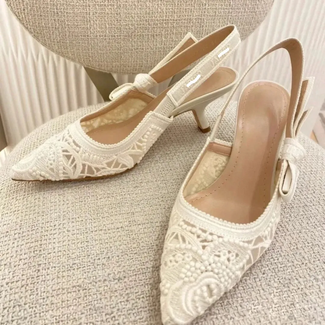 ikearlax D Lace Embroidered Sandals Women's Wedding Shoes  Autumn New Letter Bow White Transparent Sexy High Heels