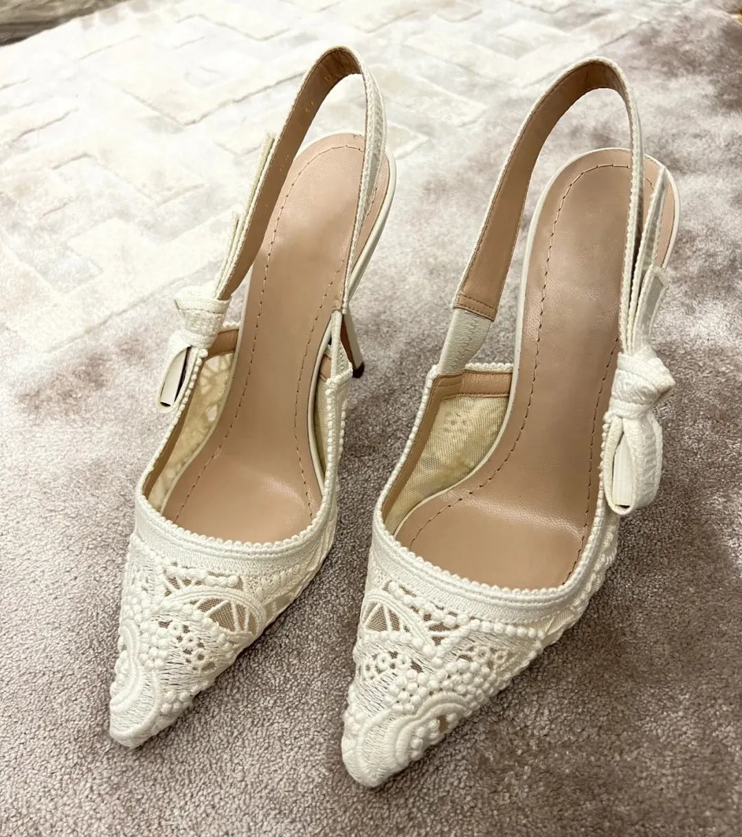 ikearlax D Lace Embroidered Sandals Women's Wedding Shoes  Autumn New Letter Bow White Transparent Sexy High Heels