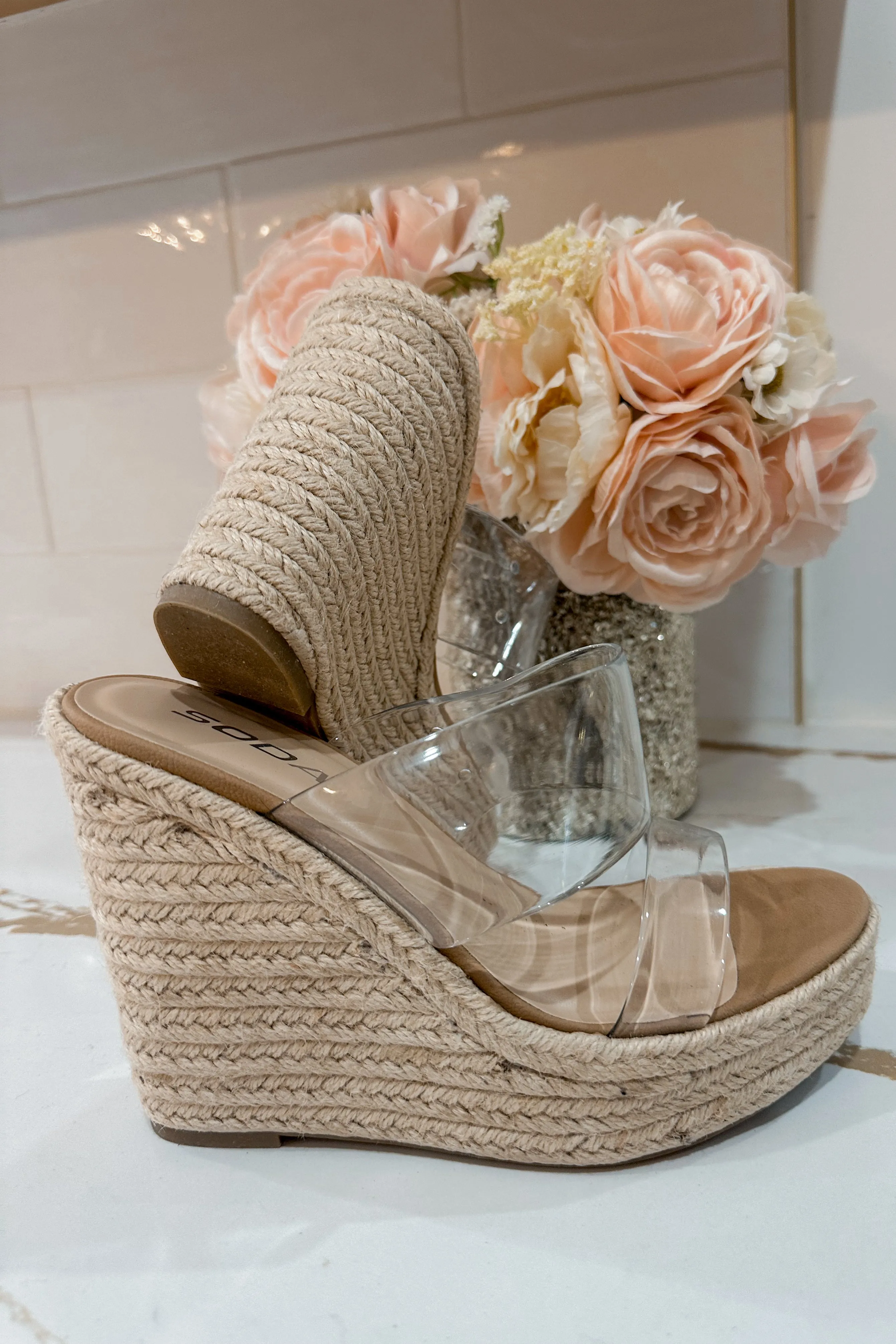 I'm A Big Fan Clear Espadrille Mule Wedges *FINAL SALE*