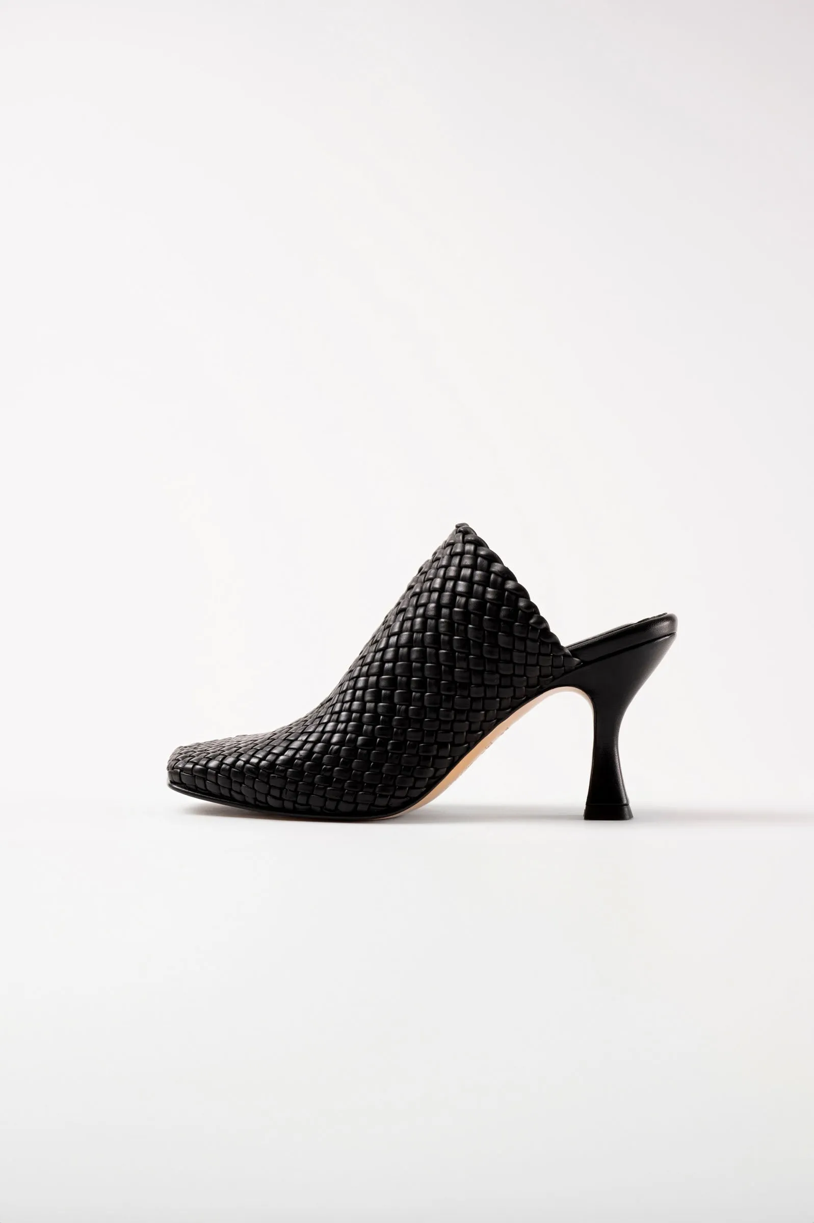 JACINTA - Black Woven Leather Platform Mules