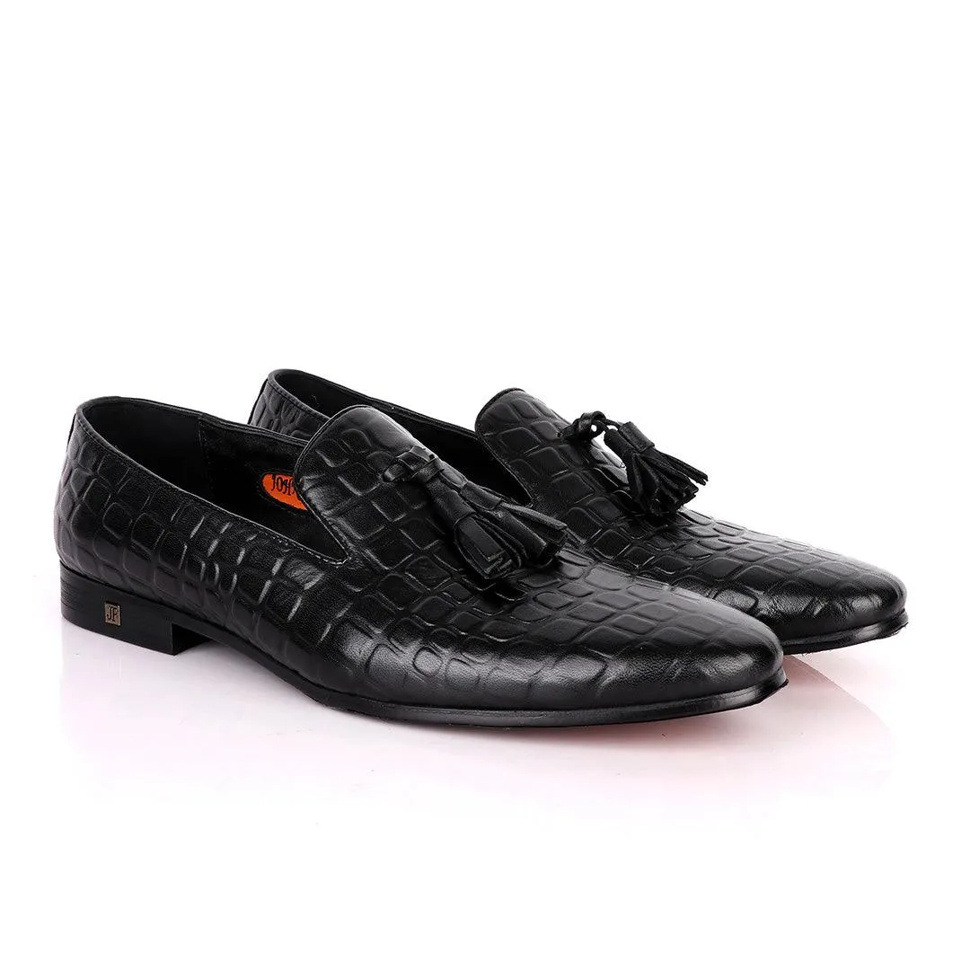 John Foster Block Design Leather With Tassel shoe- Black