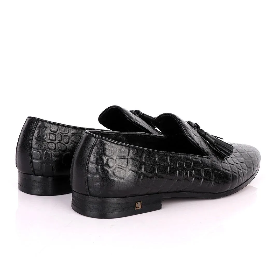 John Foster Block Design Leather With Tassel shoe- Black