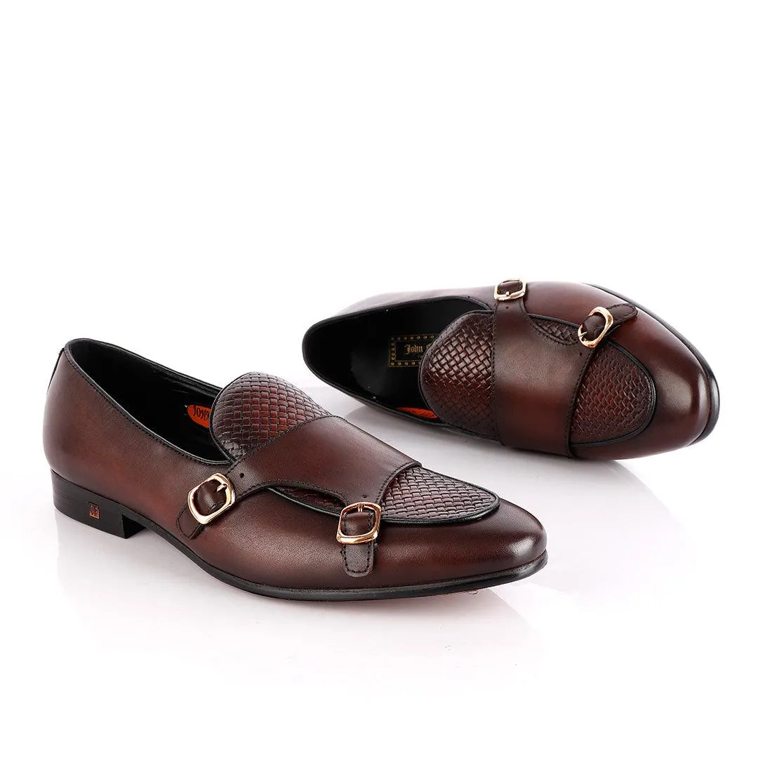 John Foster Double Monk-Strap Coffee Brown Leather Shoe