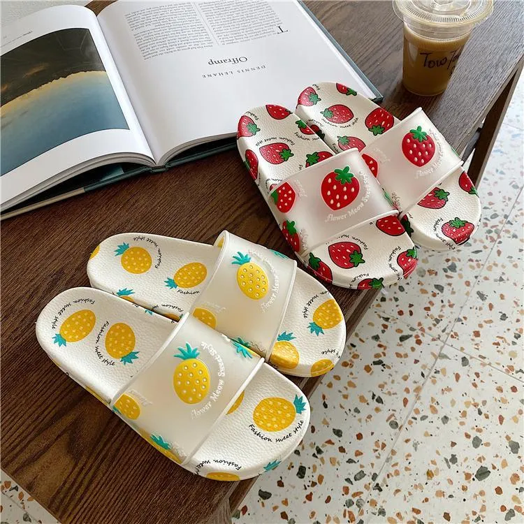 Kawaii Fruits Print Transparent Rubber Slipper Sandals