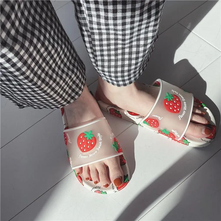 Kawaii Fruits Print Transparent Rubber Slipper Sandals