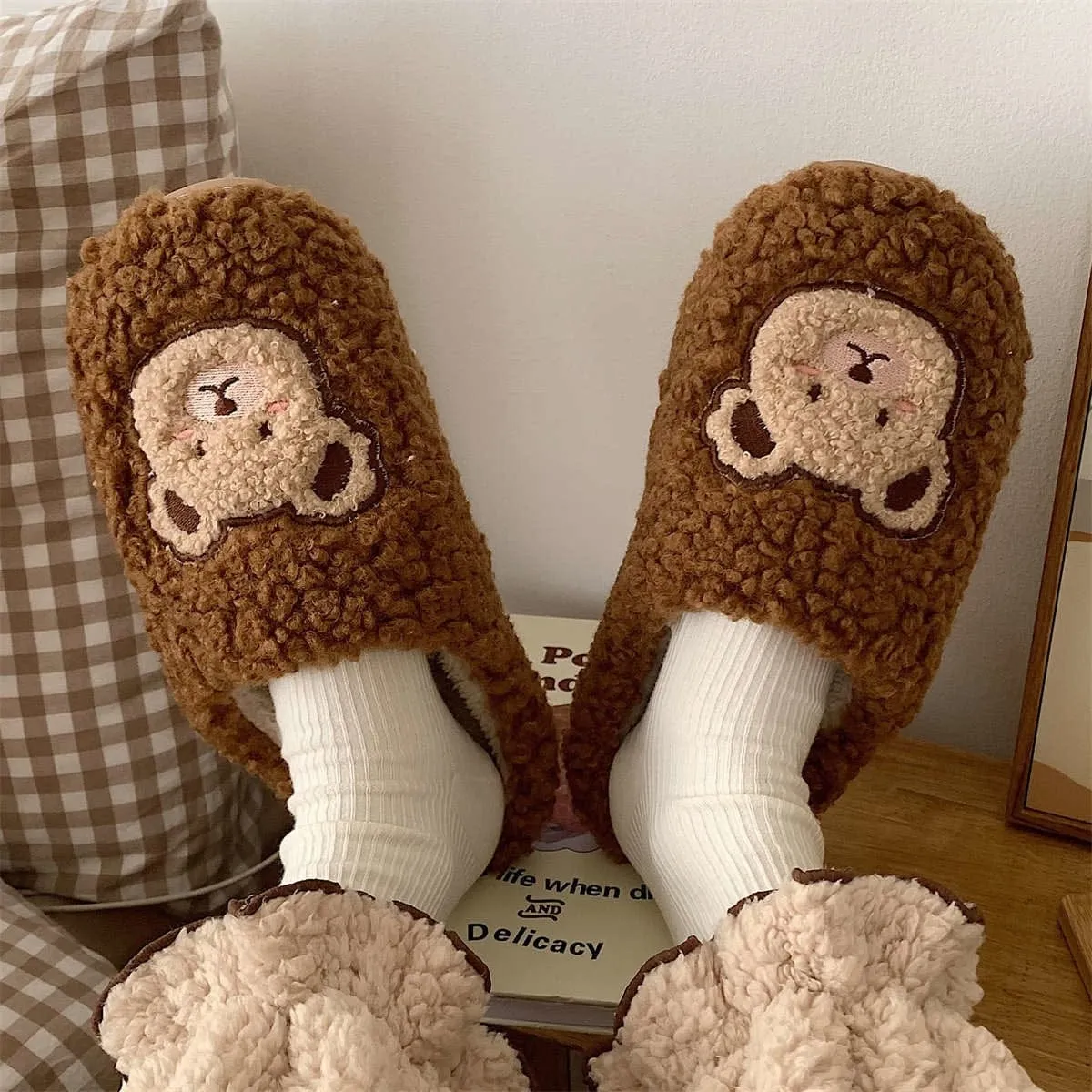 Kawaii Plush Bear Fluffy Cute Slippers