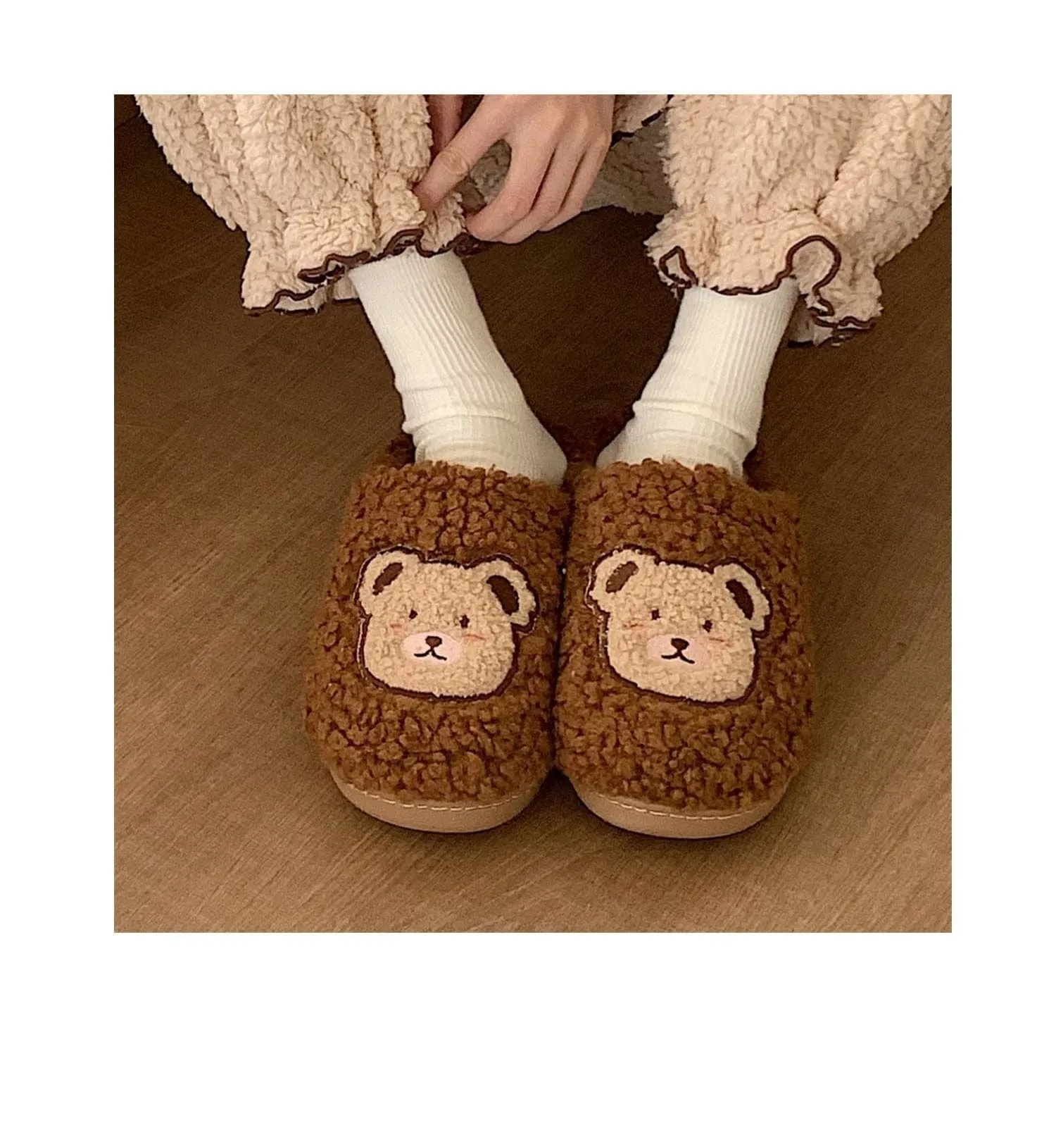 Kawaii Plush Bear Fluffy Cute Slippers