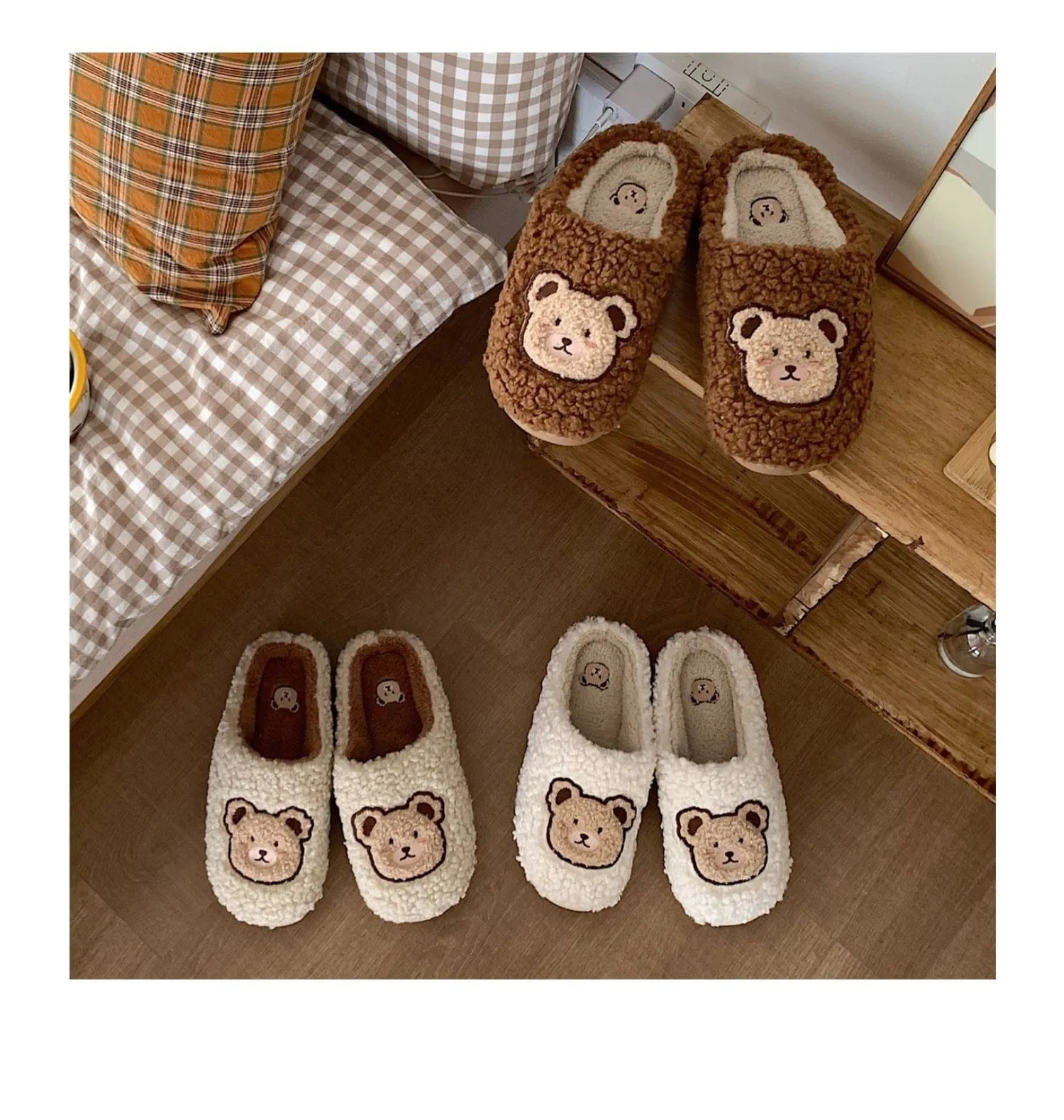 Kawaii Plush Bear Fluffy Cute Slippers