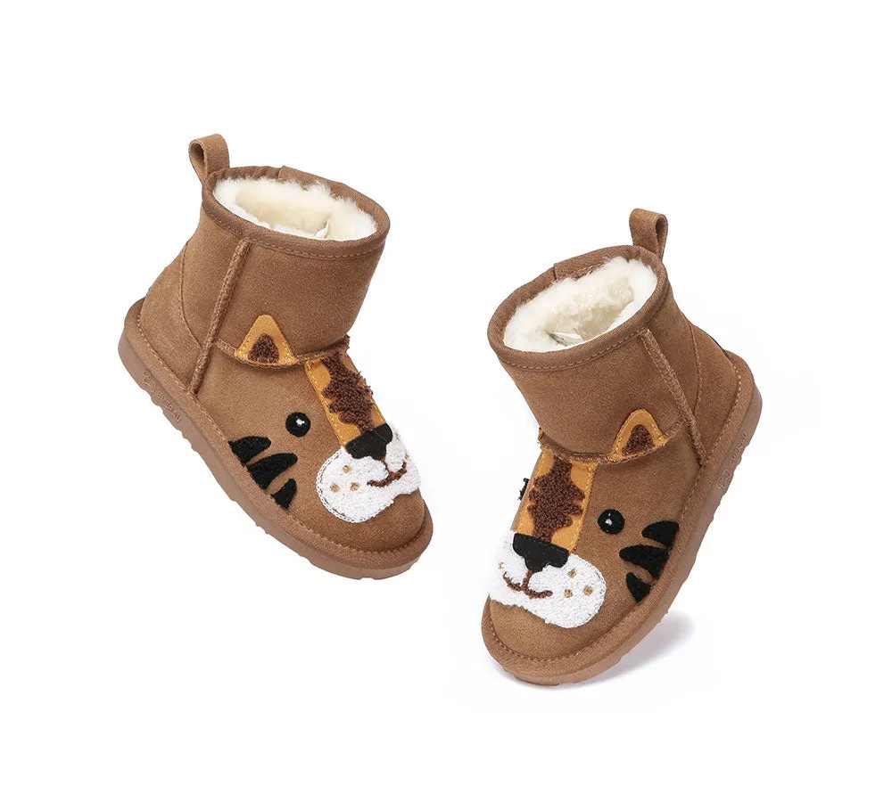 Kid Sheepskin Wool Boots Tiger Kids Plus