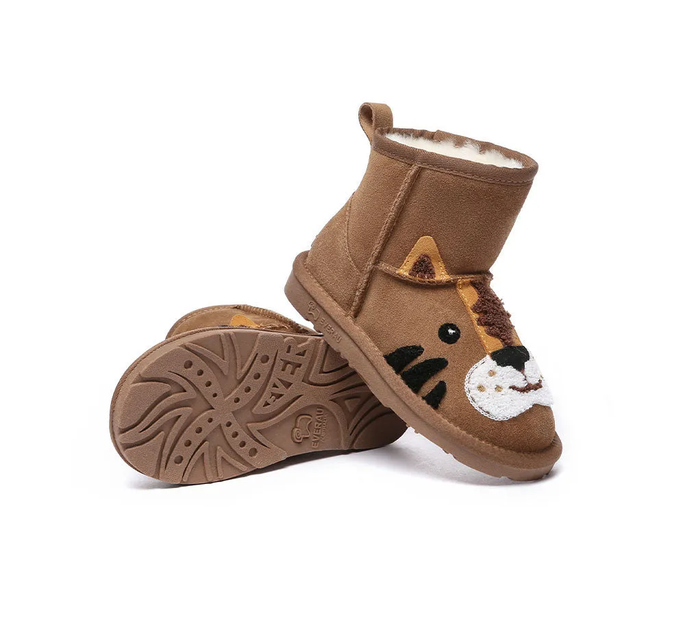 Kid Sheepskin Wool Boots Tiger Kids Plus