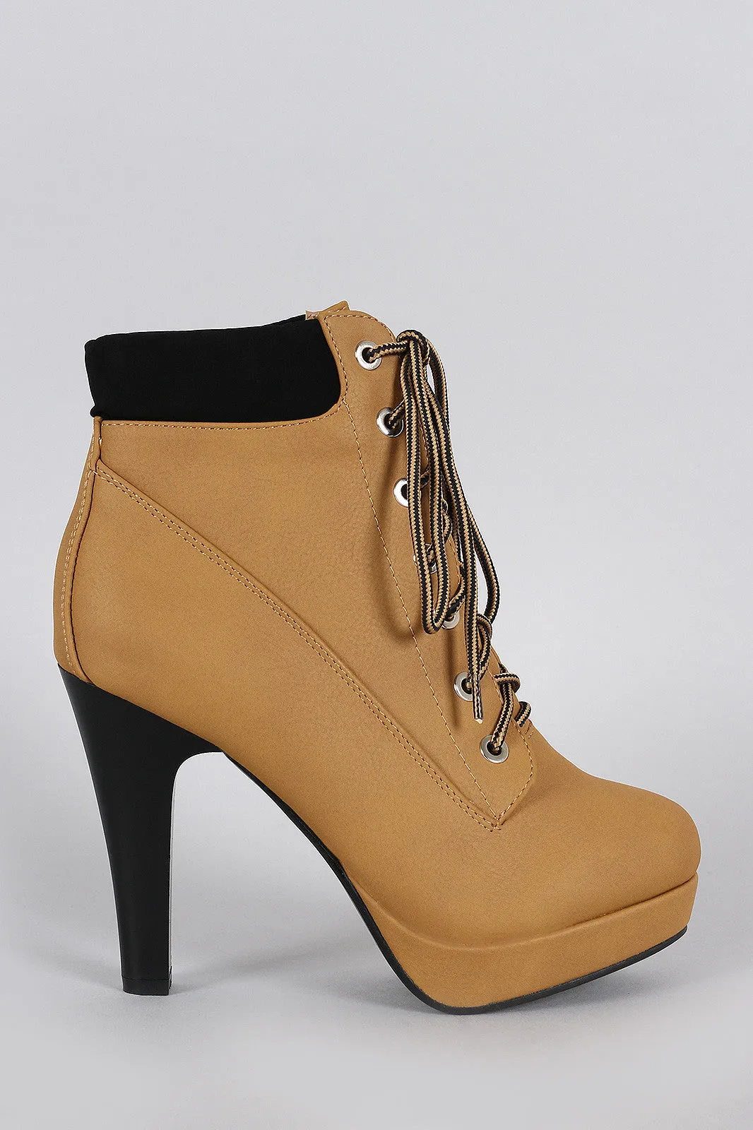 Lace Up Heeled Combat Ankle Boots