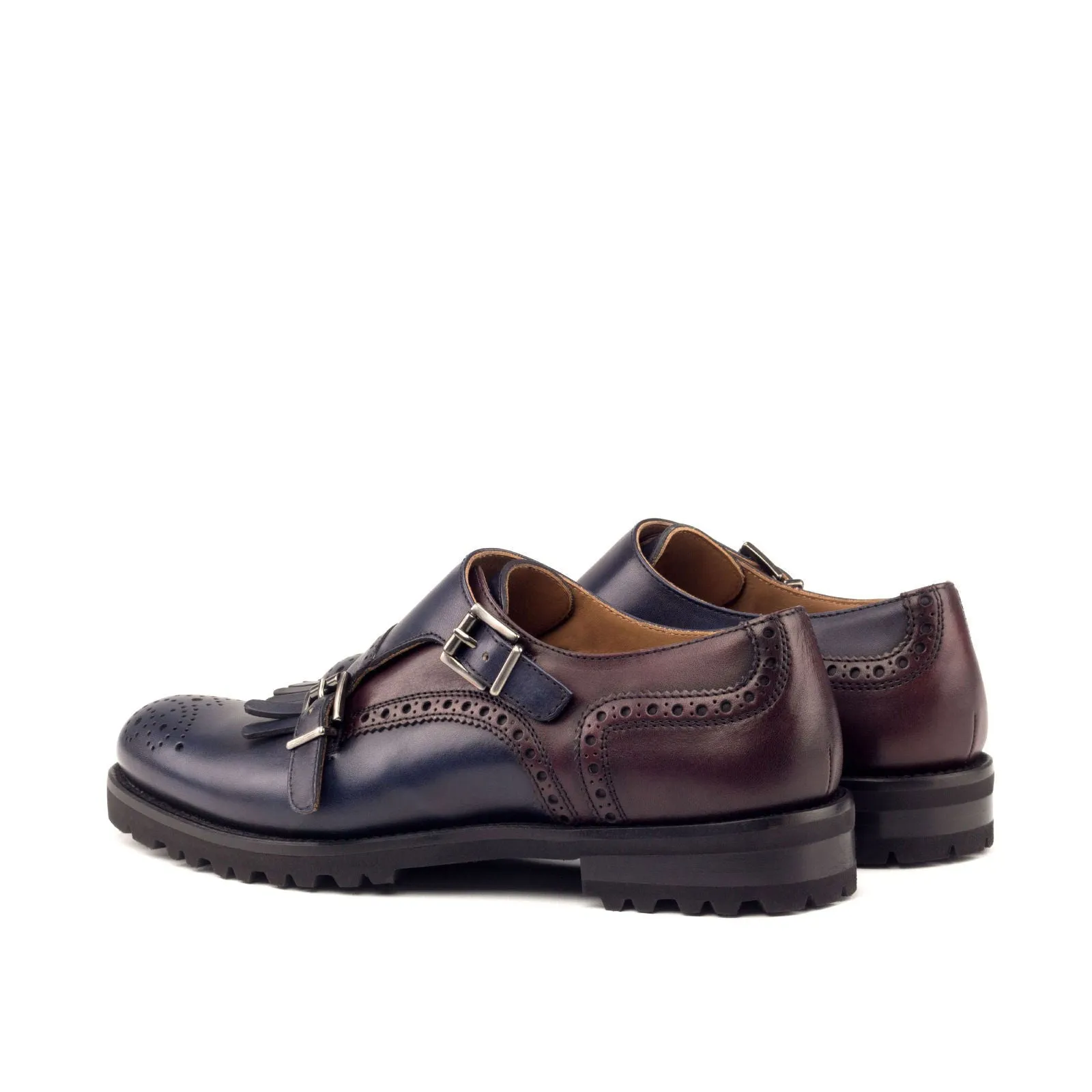 Ladies' Kiltie Monk Strap-Painted Calf, Blue, Burgundy-Wholesale