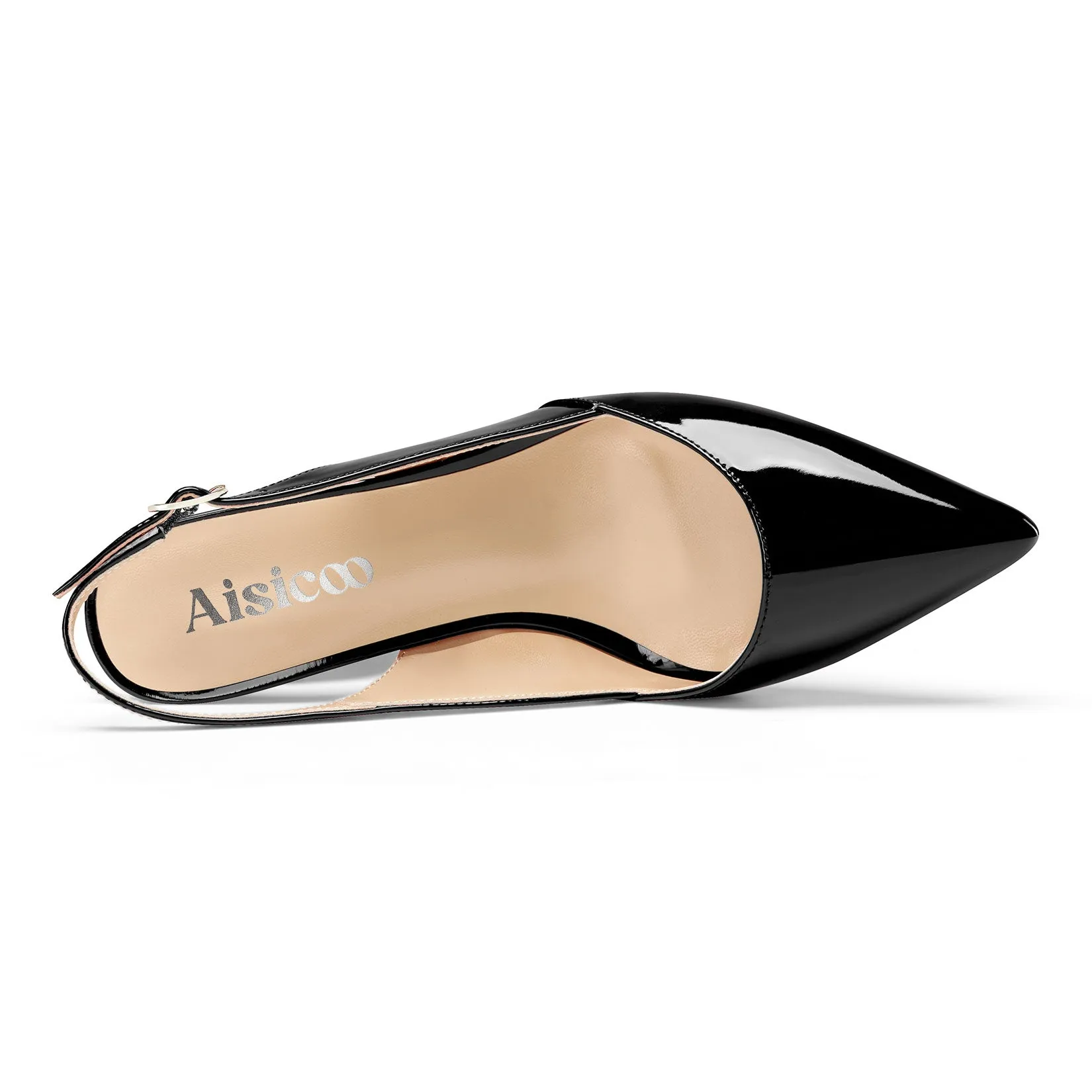 Ladies' Pointed Toe Slingback Pumps 2.3-Inch Heel, Alluringly Sleek with Patent Leather Finish, Fashionably Versatile Shoes