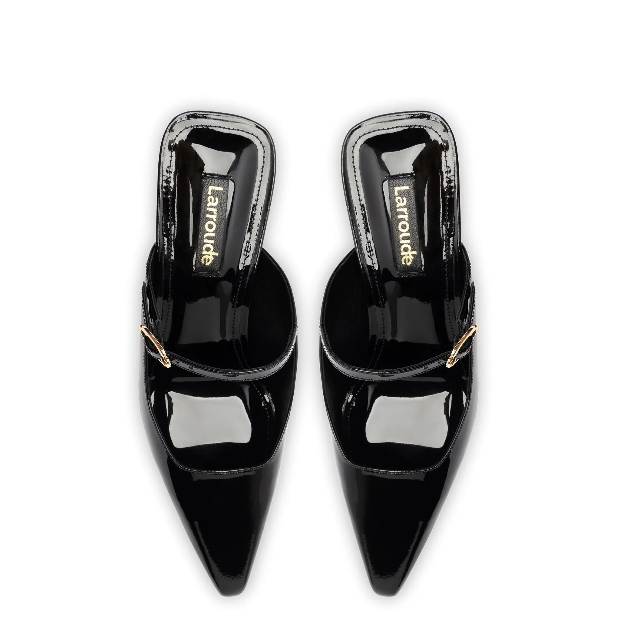 Larroude Ines Mule In Black Patent Leather