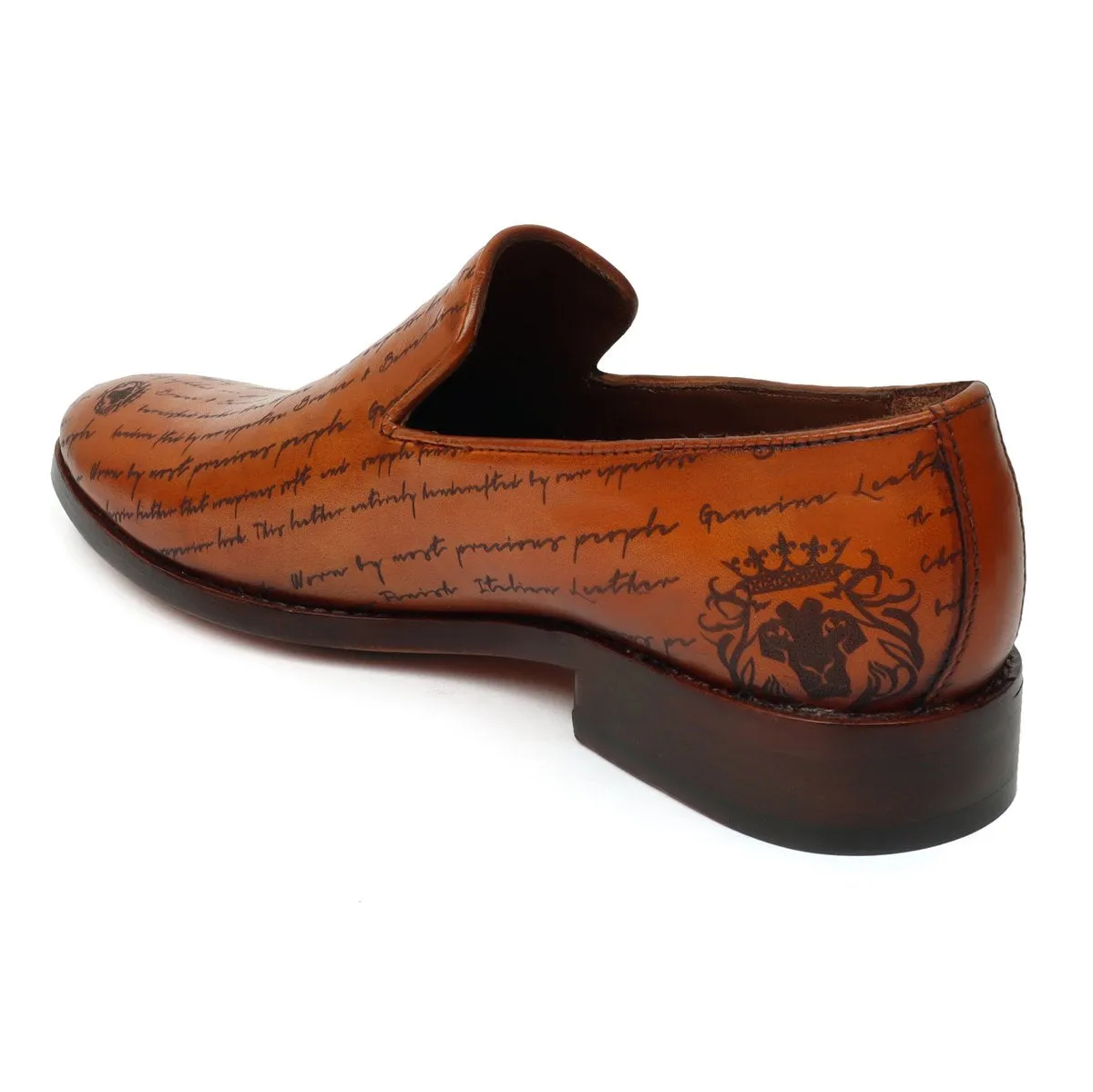 Laser Engraved Tan  Slip-On's Shoe with Contrasting Full laser