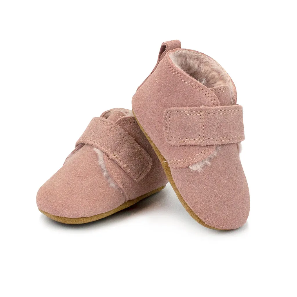 Leather Furry Lined Baby Shoe - Pink