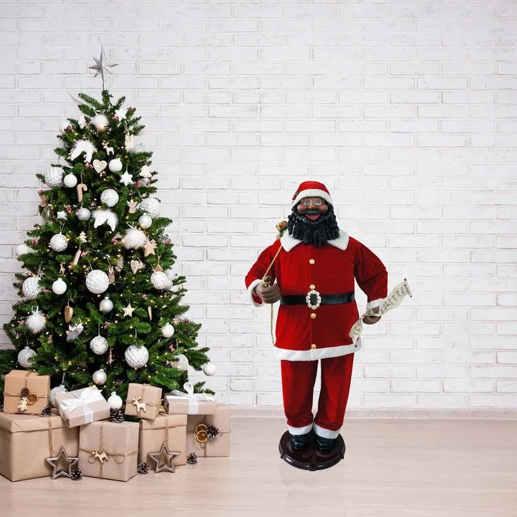 Life-Size 58" African American Dancing Santa with Naughty & Nice List