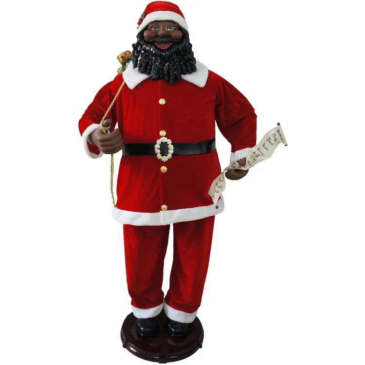 Life-Size 58" African American Dancing Santa with Naughty & Nice List