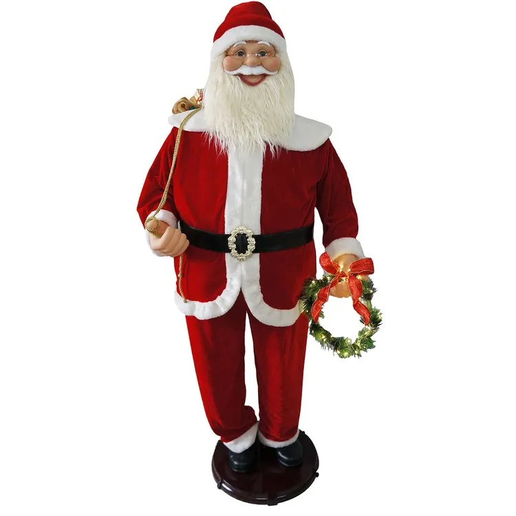 Life-Size 58" Traditional Dancing Santa with Wreath and Gift Sack