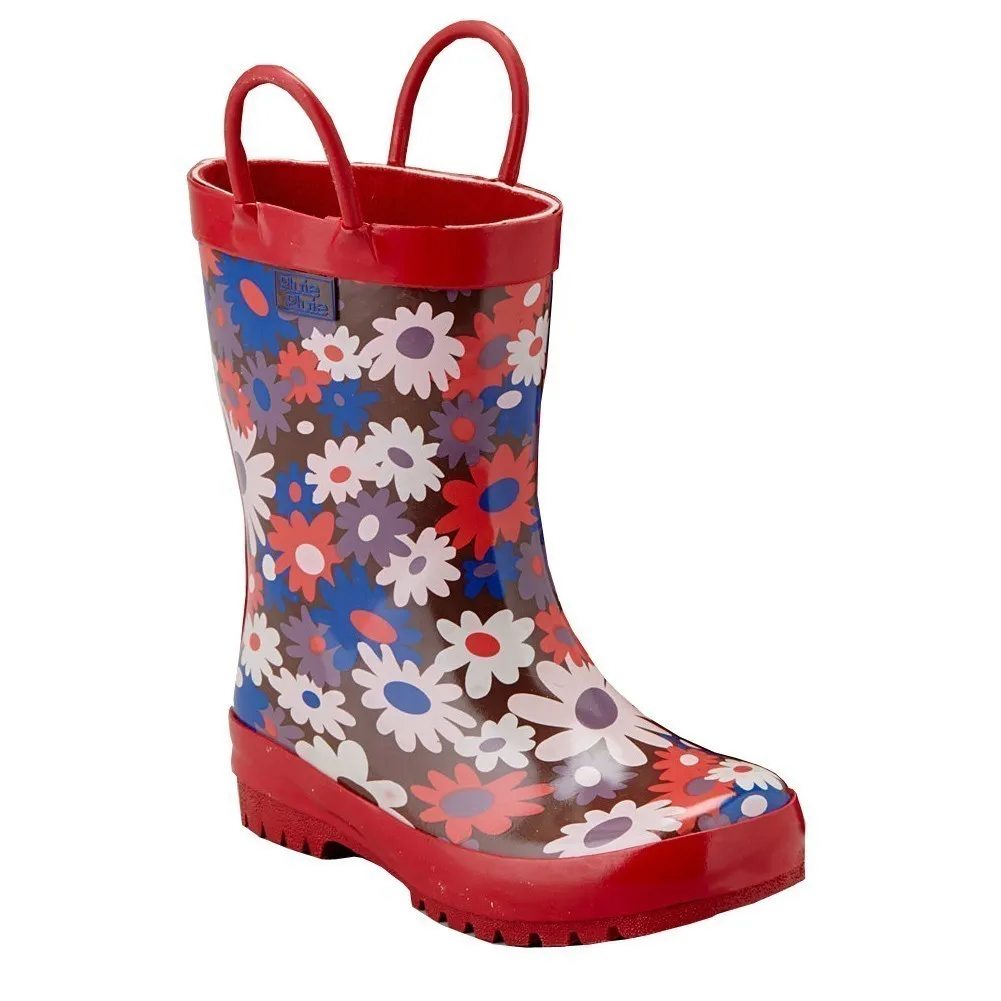 Little Girls Brown Red Flower Rain Boots 11-2 Kids