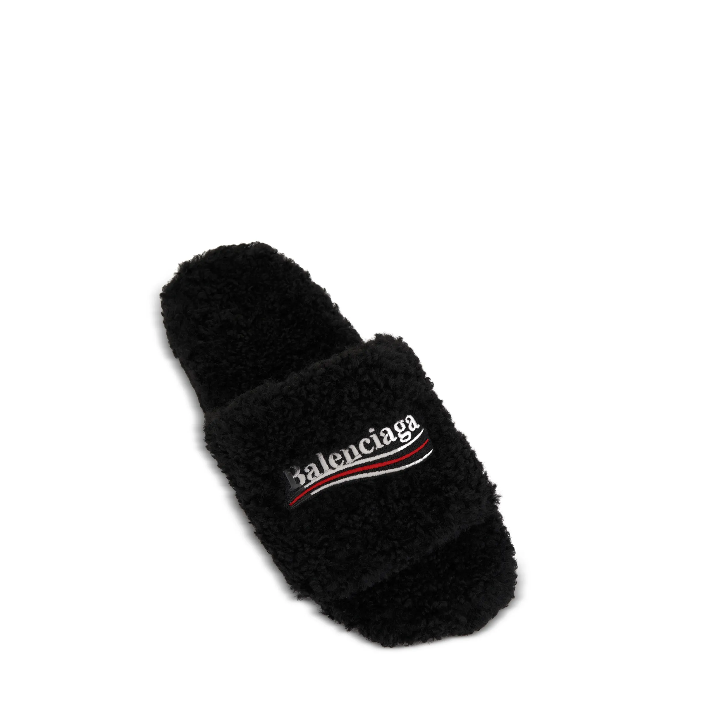 Logo Furry Slide in Black/White