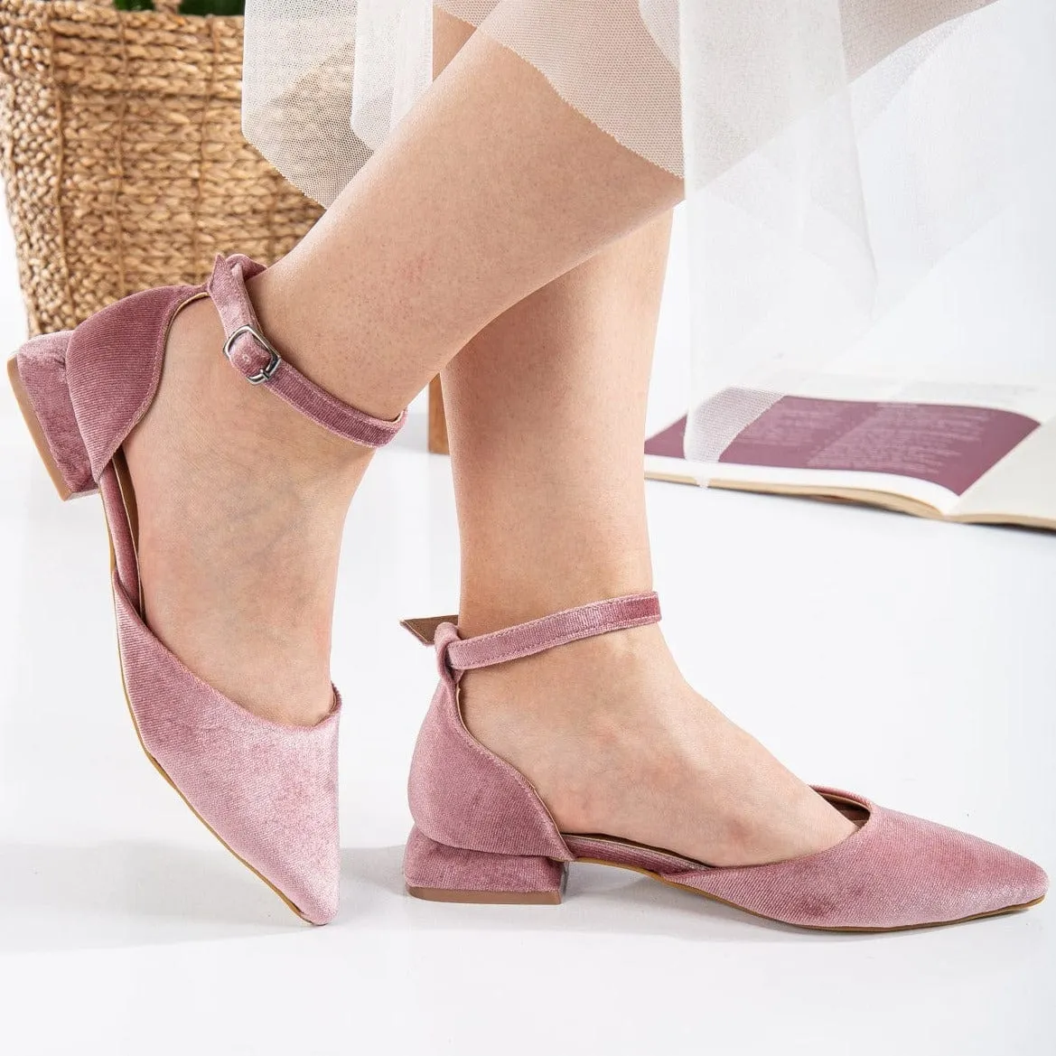 Madeline Vegan Velvet Ribbon Flats | Rose