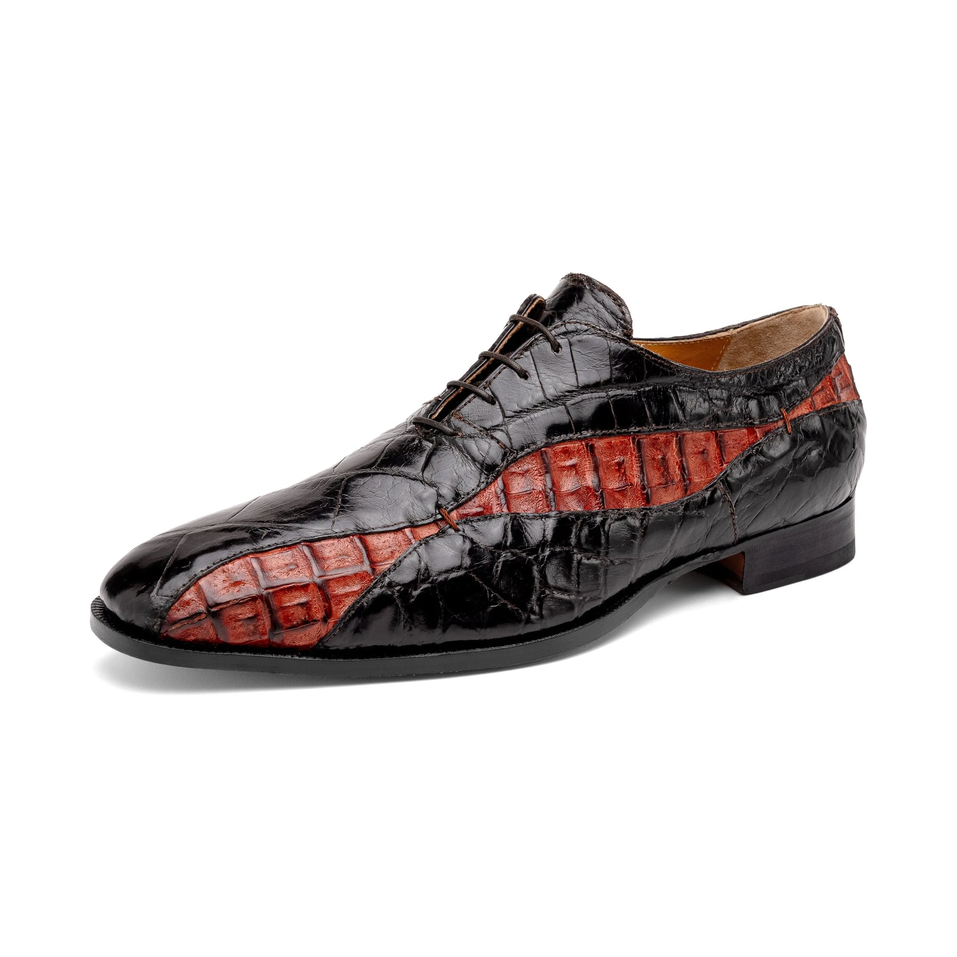 Mauri Scarface 3227 Men's Shoes Dark Brown & Gold Exotic Alligator / Hornback Oxfords (MA5583)