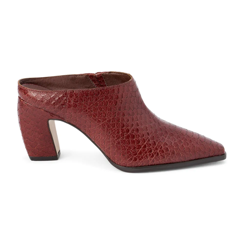 McCarthy Snake Square Toe Block Heel Mules