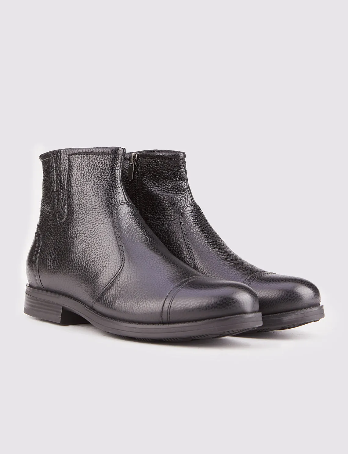 Men Black Genuine Leather Zipper Clousure Boots