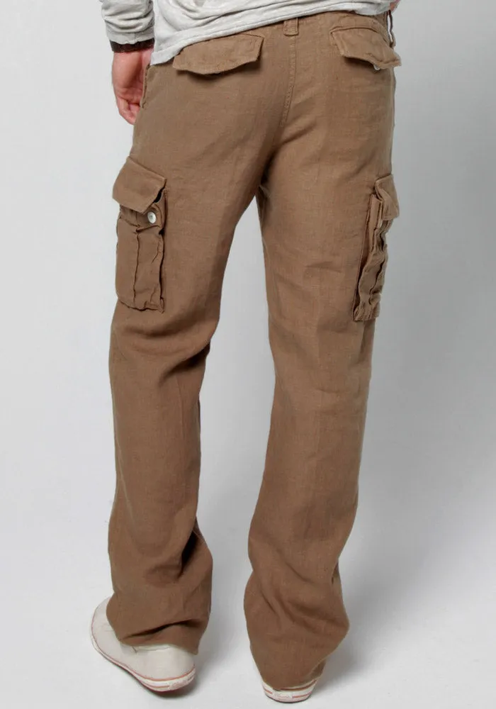 Men's Linen Cargo Pants | 100% Natural Italian Style with Drawstring, Item #1203