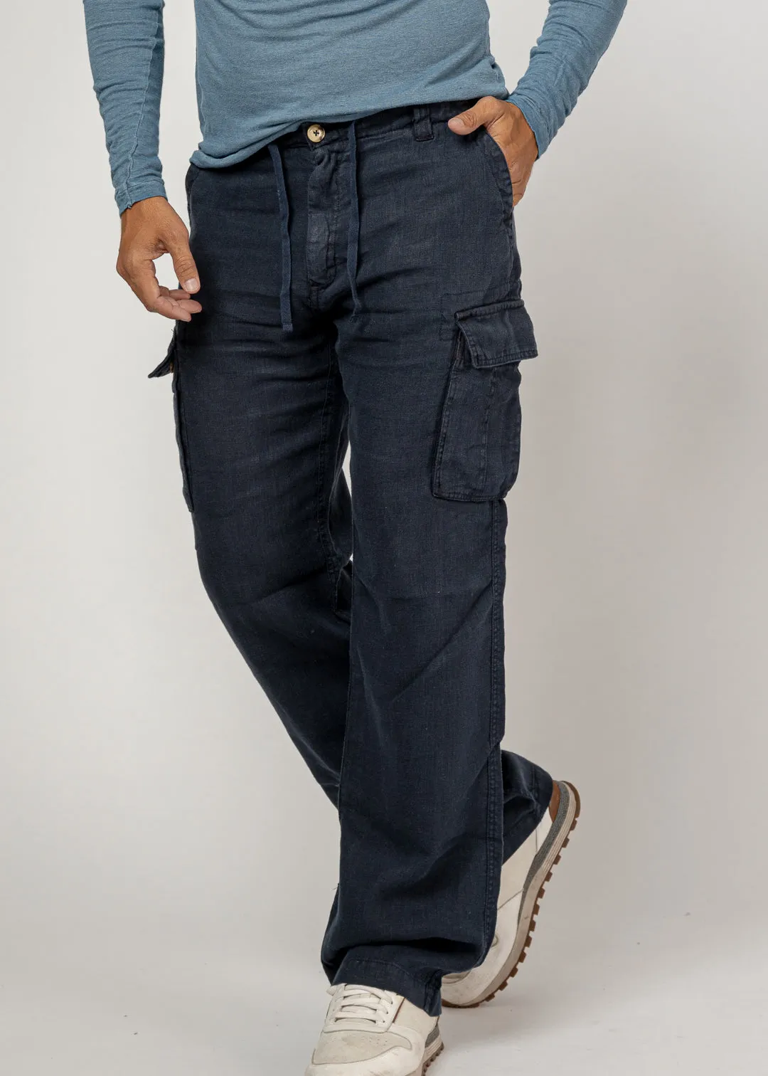 Men's Linen Cargo Pants | 100% Natural Italian Style with Drawstring, Item #1203