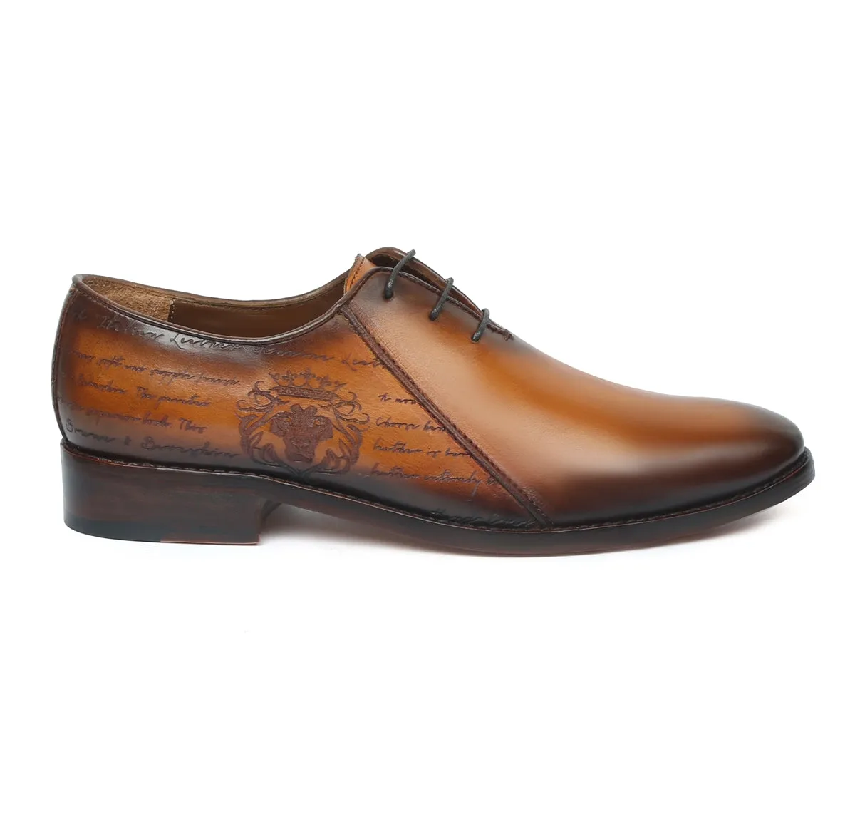 Men's Tan Oxford Lace-Up Closure contrasting laser Formal Leather Shoe By Brune & Bareskin