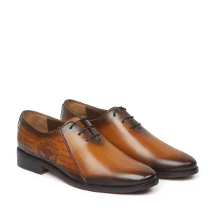 Men's Tan Oxford Lace-Up Closure contrasting laser Formal Leather Shoe By Brune & Bareskin