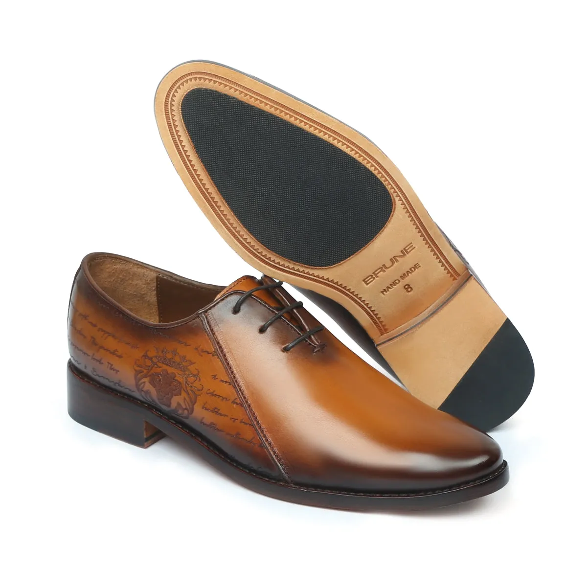 Men's Tan Oxford Lace-Up Closure contrasting laser Formal Leather Shoe By Brune & Bareskin