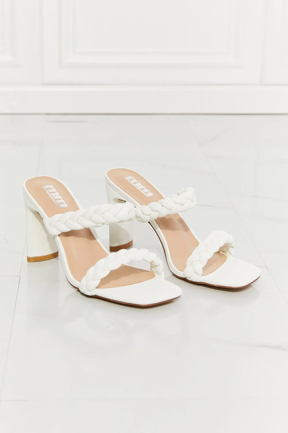 MMShoes In Love Double Braided Block Heel Sandal in White