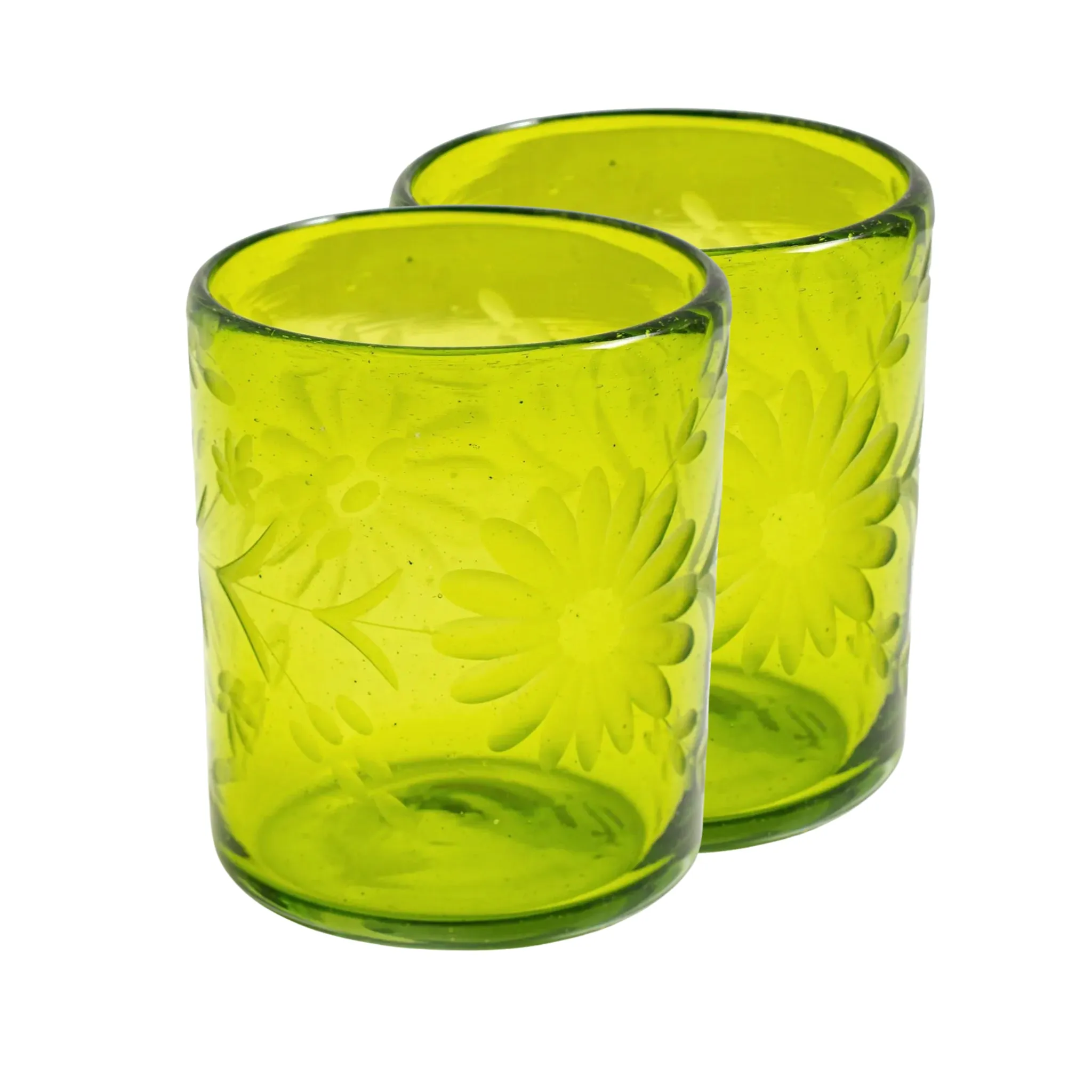 Olive Green Etched Glass Tumbler Set