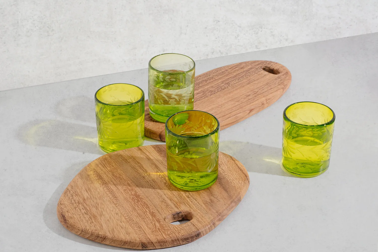 Olive Green Etched Glass Tumbler Set