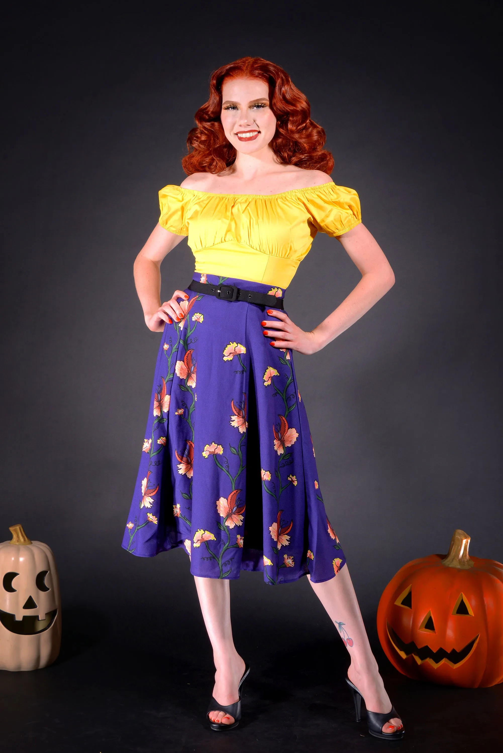 OYS - Final Sale - Viva 40s Tulip Skirt in ManTrap Print | Laura Byrnes & Hope Johnstun