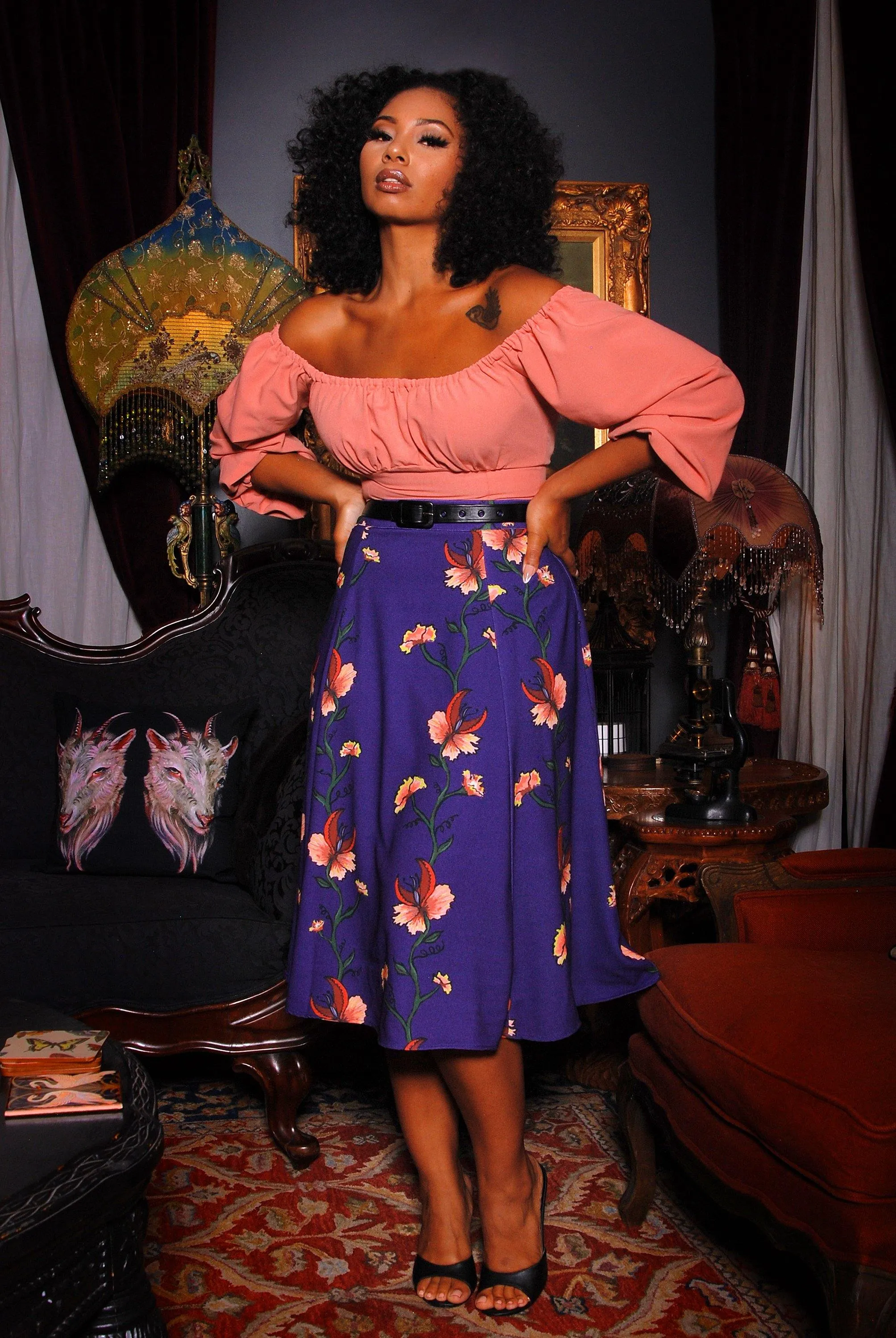 OYS - Final Sale - Viva 40s Tulip Skirt in ManTrap Print | Laura Byrnes & Hope Johnstun