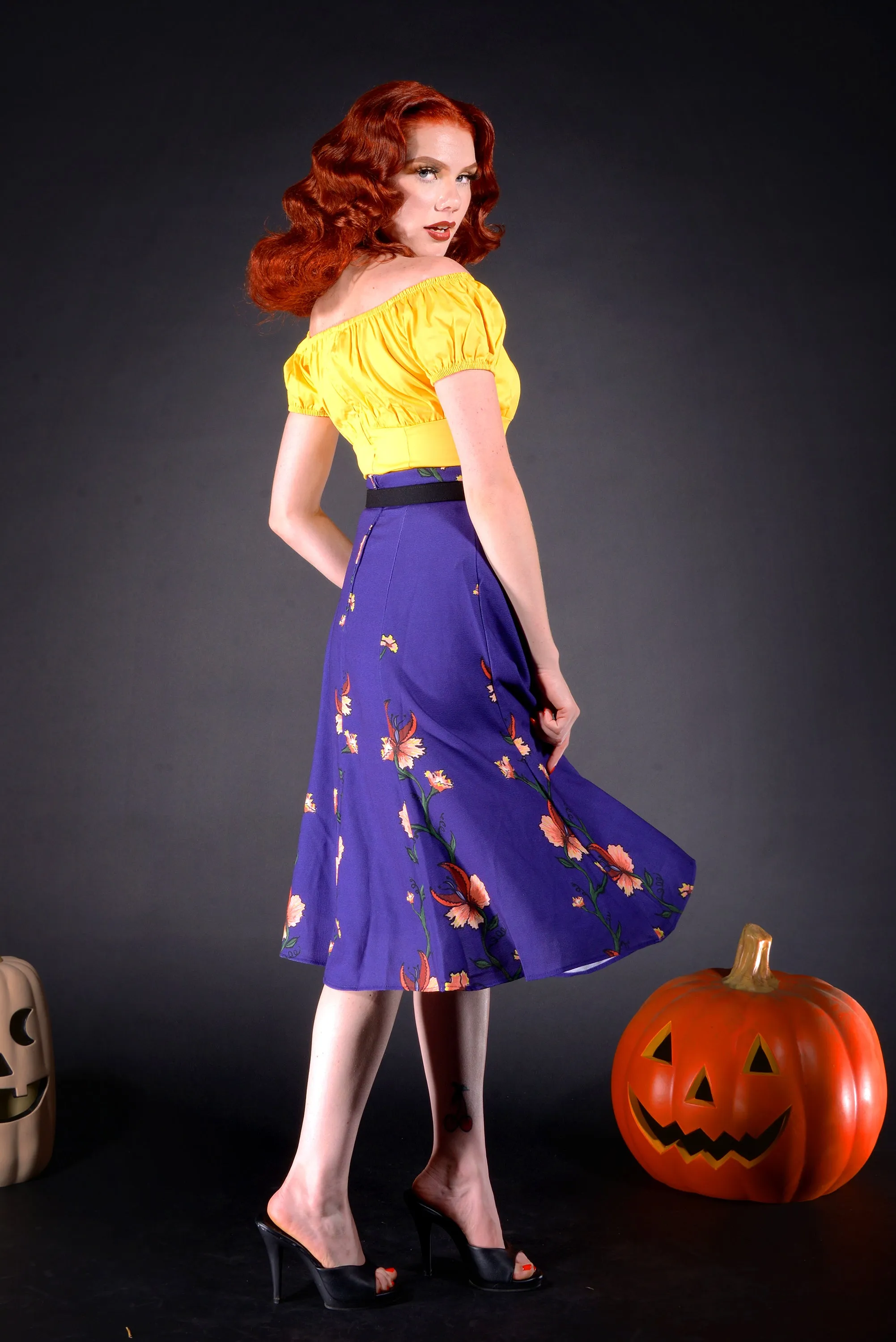 OYS - Final Sale - Viva 40s Tulip Skirt in ManTrap Print | Laura Byrnes & Hope Johnstun