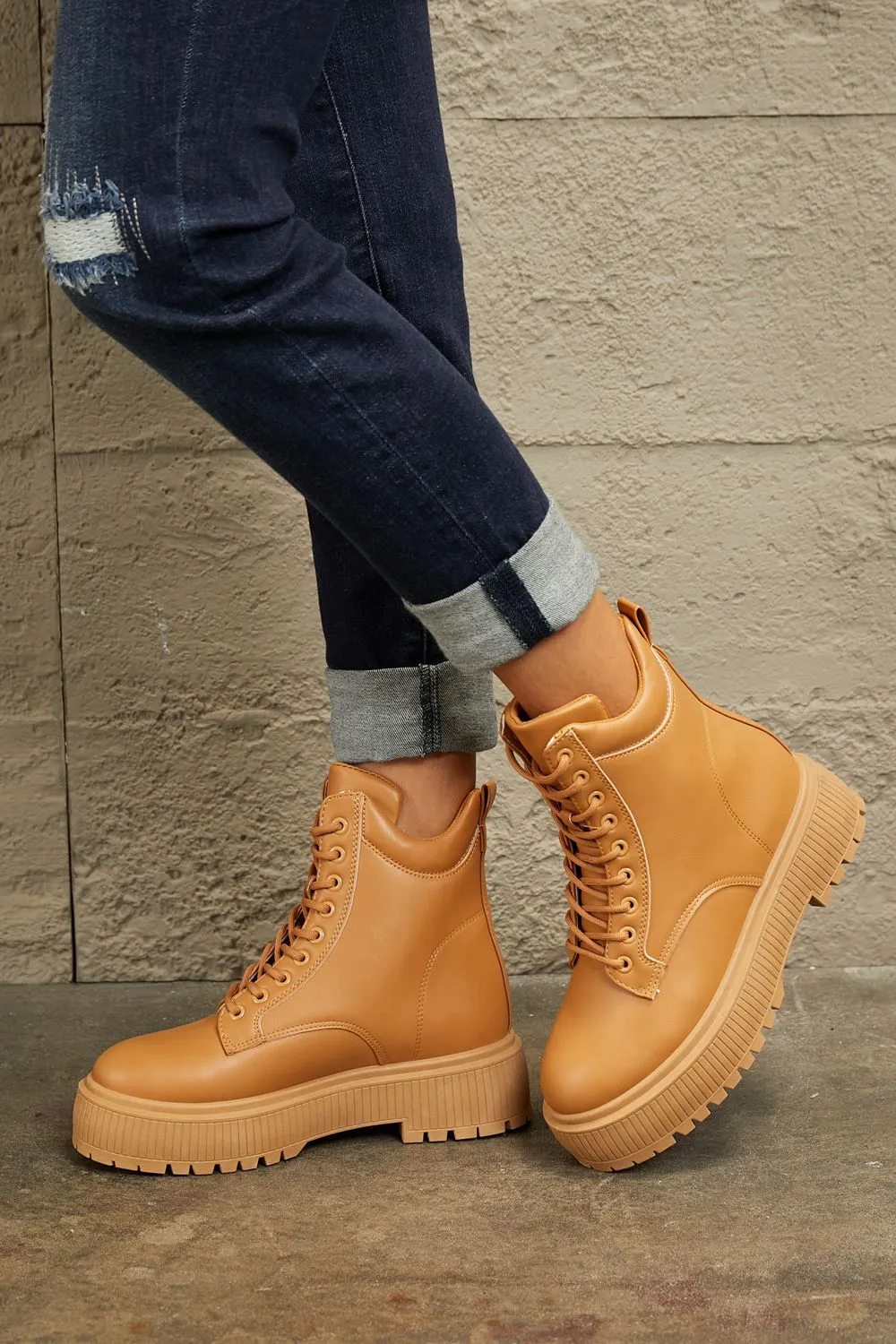 Platform Combat Boots in Caramel