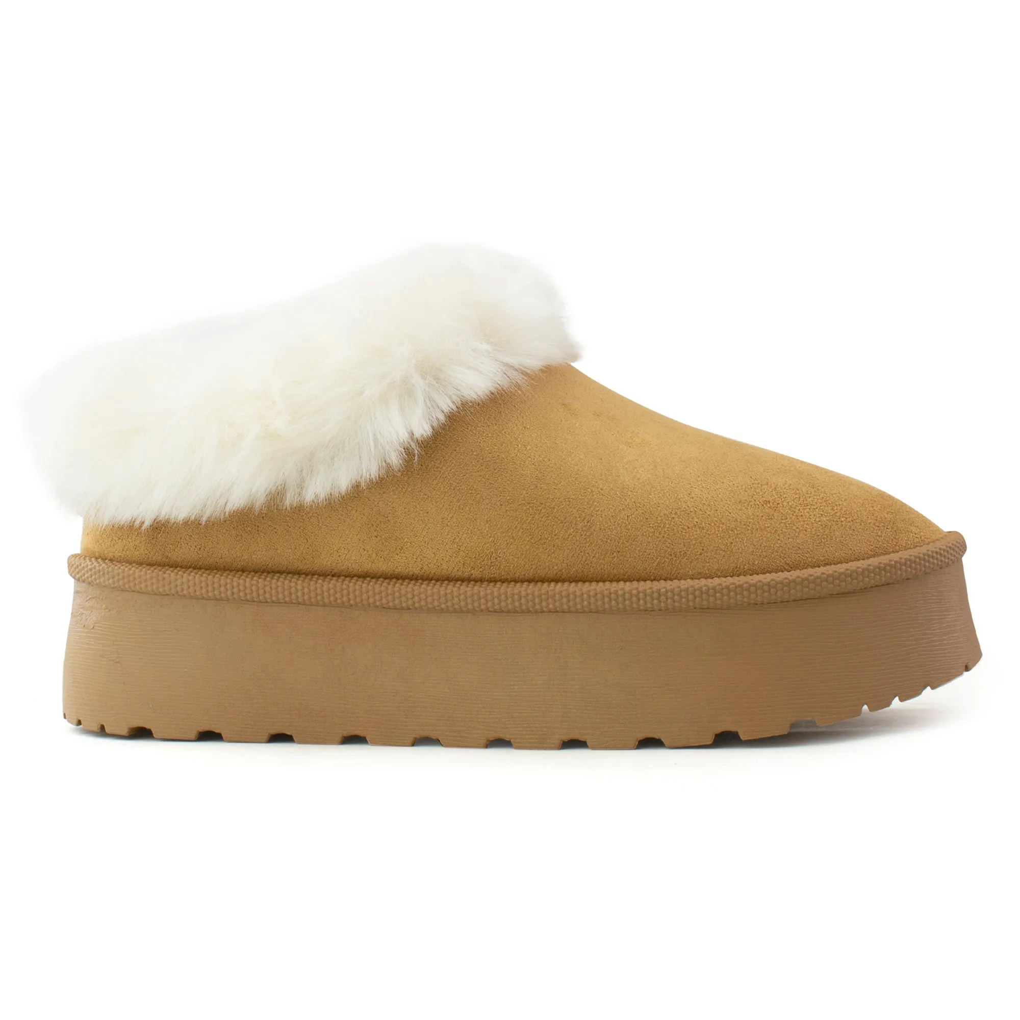 Platform Fur Lined Mule Clog TAN