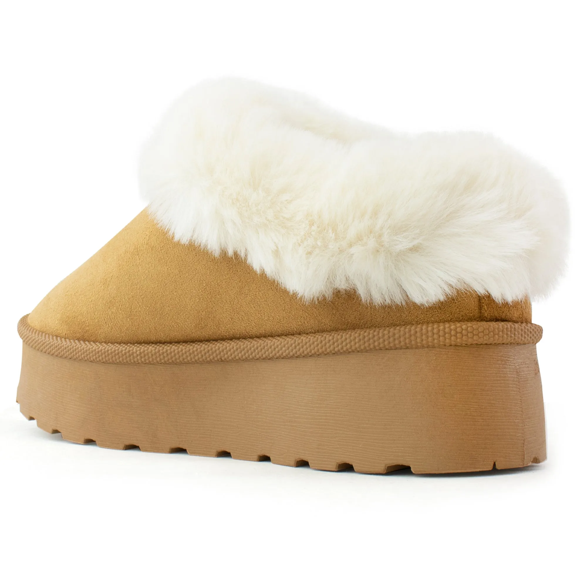 Platform Fur Lined Mule Clog TAN