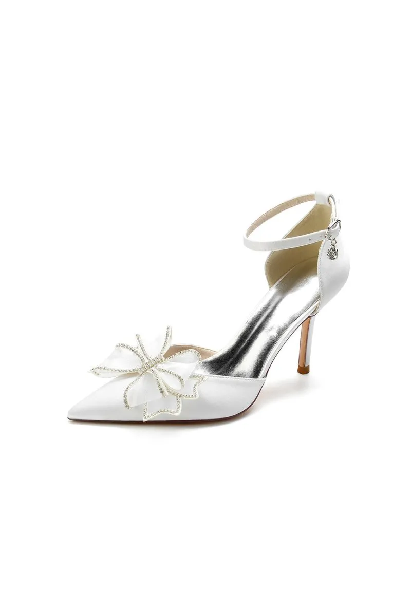 Pointed Toe Bow Stiletto Ankle Strap High Heels