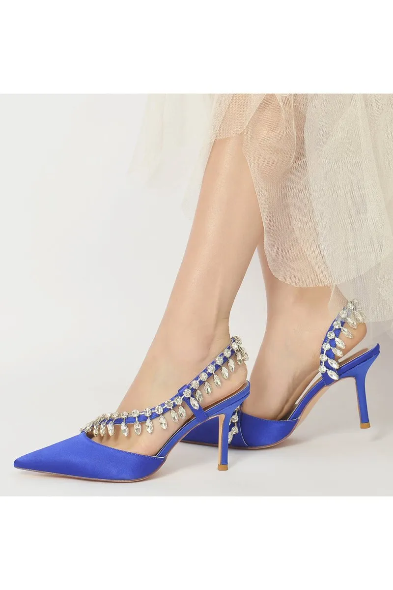 Pointed Toe Heels With Crystal Slingback Strap